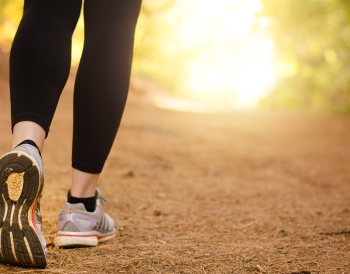 Sabah güneşi altında parkta yürüyen bir kişi, doğayla iç içe sakin bir yürüyüş yapıyor.