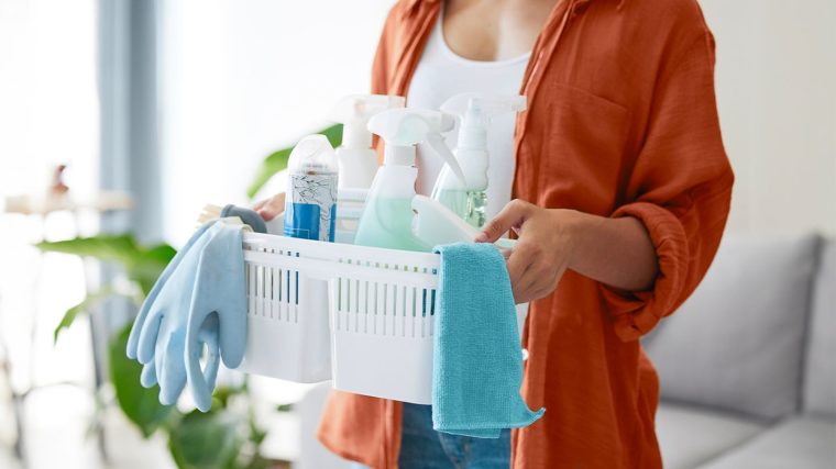 Doğal içerikli temizlik ürünlerinin, limon, lavanta ve bitki yapraklarıyla birlikte yer aldığı ferah ve sade bir temizlik sahnesi.