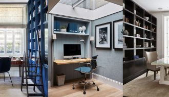 Aydınlık ve düzenli bir ev ofis masası, bilgisayar, not defteri ve düzenleyici kutularla çalışma alanı.