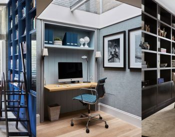 Aydınlık ve düzenli bir ev ofis masası, bilgisayar, not defteri ve düzenleyici kutularla çalışma alanı.