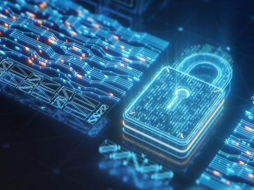 Bir kişi bilgisayar ve telefon kullanırken çevrim içi gizliliğini korumak için önlemler alıyor; ekranında kilit simgeleri ve gizlilik sembolleri görünüyor.